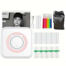 Impresora térmica portátil de papel en mini rollos, 10 unidades para imprimir fotografías estilo retro, recibos, notas, listas, etiquetas, memos y códigos QR. Compatible con Android o IOS mediante una aplicación inteligente inalámbrica - Rosa +10 volúmenes - Ver 2