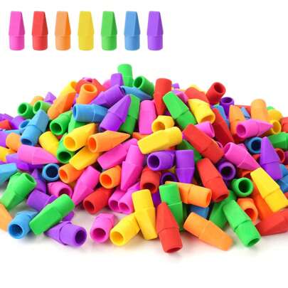 100 paquete de borradores de lápices de colores, tapas de borrador para lápices, útiles escolares, adecuados para borradores de lápices de maestros