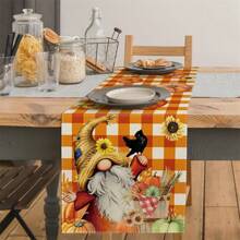 Mantel de lino sintético, camino de mesa de Acción de Gracias, decoración de cocina y restaurante con calabaza a cuadros, hoja de arce y pavo, toalla de vestir de mesa vintage de cosecha otoñal, decoración navideña, decoración de escena, artículos de fiesta