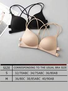 2 pezzi Set di reggiseni canottiera con chiusura anteriore, senza ferretto, con luce imbottitura e schiena incrociata, biancheria intima per le donne