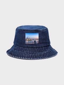 1pc Customized Printed Denim Bucket Hat For Men And Women, Outdoor Travel Accessory - A - View 9