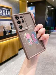 1pc Arabic Butterflies Camera Anti-Drop Phone Case Compatible With IPhone/Galaxy/Infinix/Xiaomi Redmi/OPPO/VIVO - Brown - View 3