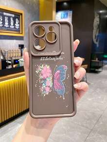1pc Arabic Butterflies Camera Anti-Drop Phone Case Compatible With IPhone/Galaxy/Infinix/Xiaomi Redmi/OPPO/VIVO - Brown - View 4