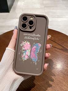 1pc Arabic Butterflies Camera Anti-Drop Phone Case Compatible With IPhone/Galaxy/Infinix/Xiaomi Redmi/OPPO/VIVO - Brown - View 2