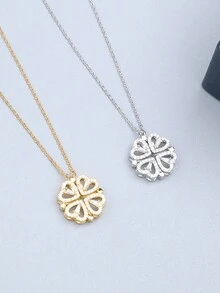 925銀心形三葉草手工摺疊項鏈，2種佩戴方式，完全嵌入立方氧化鋯，適合女性日常佩戴。非常適合作為母親節、女友節日或情人節/復活節禮物的完美選擇。 - 心形四葉草項鍊 - 查看 2