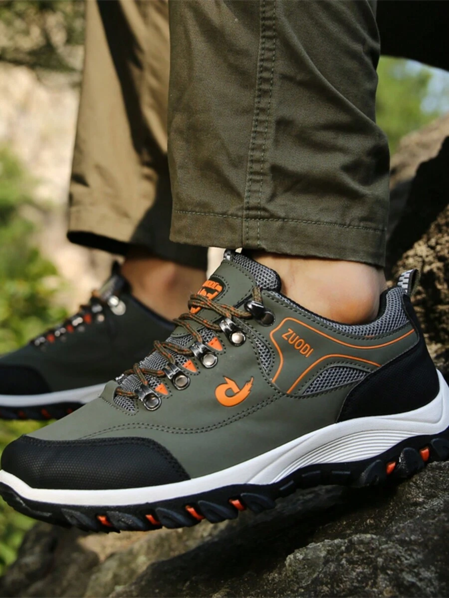 Men's Shoes 2024 Autumn/Winter Casual Running Sneakers, Breathable Leather Upper Shock Absorbing Soft Bottom Anti-Slip Fashionable Sports Shoes, Plus Size 45-48 - Army Green - View 1