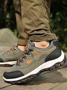 Men's Shoes 2024 Autumn/Winter Casual Running Sneakers, Breathable Leather Upper Shock Absorbing Soft Bottom Anti-Slip Fashionable Sports Shoes, Plus Size 45-48 - Army Green - View 4