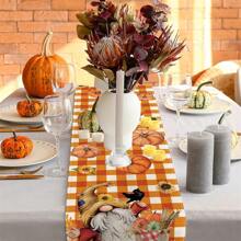 Mantel de lino sintético, camino de mesa de Acción de Gracias, decoración de cocina y restaurante con calabaza a cuadros, hoja de arce y pavo, toalla de vestir de mesa vintage de cosecha otoñal, decoración navideña, decoración de escena, artículos de fiesta