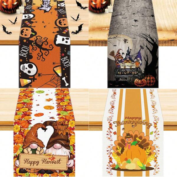 1 Stück Halloween Tischläufer, Kürbis Tischläufer, geeignet für Landhausküchen Tisch, Halloween Party Innen Dekoration, Orange und Schwarz Karokaro Muster Halloween Feiertags Tischläufer, ermöglicht Tischdekor, Landhausstil Tischläufer geeignet für Innen- und Außenfamilien Dinners, Freundschaftstreffen, Halloween Dekorationen, Heimdekoration, Party Zubehör Halloween Party