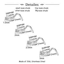 Clous de nez 20g 18g Anneaux de nez Clous de nez en forme de L en acier chirurgical inoxydable avec petit diamant Clous de nez pour femmes et hommes Anneaux de nez tire-bouchon Clous de piercing de nez à vis