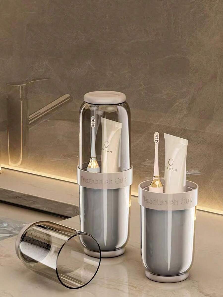 3-In-1 Portable Toothbrush Holder Set (Includes Detachable Toothbrush Holder, Toothbrush Case, And Toothpaste Holder) Plastic Toothbrush Container For Travel, Camping, And Dust-Proof And Sanitary Storage At Home Home Bathroom Decor Fall Decor Back To School - 1pc-brown - View 1