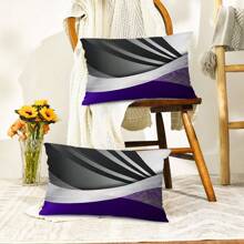 2入組紫色腰枕套，現代抽象黑灰條紋灰白色丙烯醛加粗裝飾腰枕套，家庭裝飾方形枕套，單面無枕芯