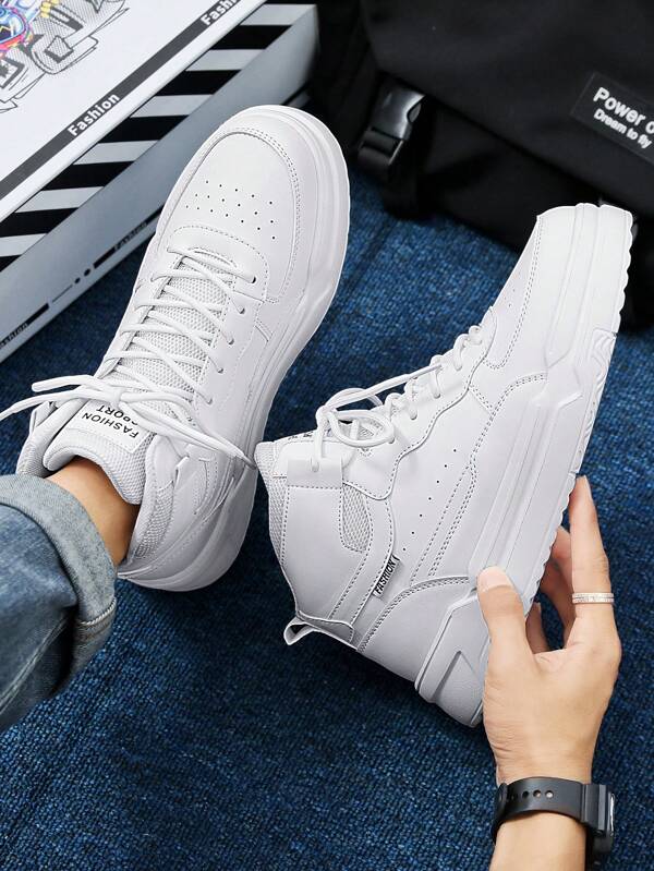 Men's Personalized Letter Splicing High-Top Increase Height Cushion Casual Sports Shoes, Fashion Street Stylish Men Sneakers, Outdoor Hiking Casual Couple Jogging Shoes