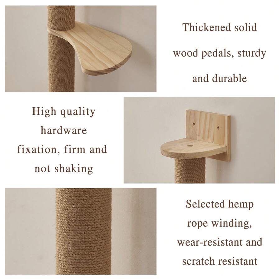 Unpainted Natural Wood Cat Scratching Post With Rope, WallMountable Cat Climbing Pole With