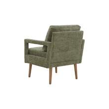 Mid-Century Armchair , Accent Chair With Chenille Armrest & Soft Cushion For Living Room, Bedroom, Home Office, Study, Light Slate Grey - Green + Wood+Fabric + Foam - View 4