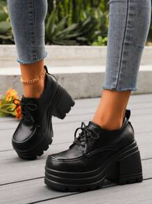 GO WITH Black CorsetNightclub Party Sexy Black Devil Summer & Autumn Waterproof Platform Non-Slip Glossy Leather Solid Round Toe Outdoor Wedge Heel Short Boots For Women - Black - View 2