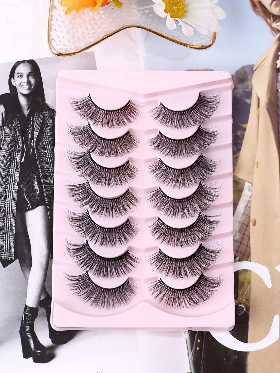 1盒/7對柔軟蓬鬆貓眼假睫毛，自然密集，適用於卡通/日常/約會妝容，彩妝工具(205) - 濃密款 - 查看 1