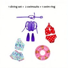 Conjunto de Verão Praia para Bonecas de 11,5'': 4 peças de Traje de Banho, Equipamento de Mergulho e Acessórios de Praia - Presente Ideal para Crianças Criativas