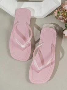 Dép xỏ ngón đế bằng thời trang nữ, dép xăng đan mùa hè mới dành cho đi biển, bơi lội và nghỉ mát. - Hồng - Xem 5