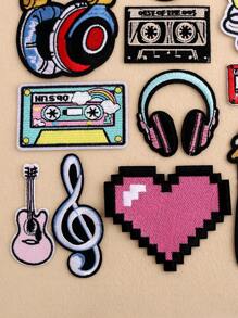 1 pieza/6 piezas/19 piezas/Set Parches bordados con diseño de guitarra, auriculares, notas, lindos parches bordados DIY, usados para planchar, coser y decorar ropa, zapatos, sombreros, bolsos, chaquetas, etc. - Multicolor - Ver 5