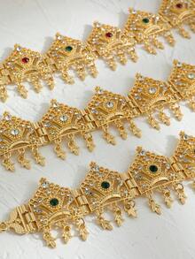 Neue vergoldete Zinklegierung Mehrfarbige Damen Krone mit Hohldesign Haarschmuck, mit zentralem rundem Edelstein Einlage und Diamant-Fadenrelief, geeignet für Hochzeiten, Geburtstage und andere Anlässe - Mehrfarbig - Übersicht 2