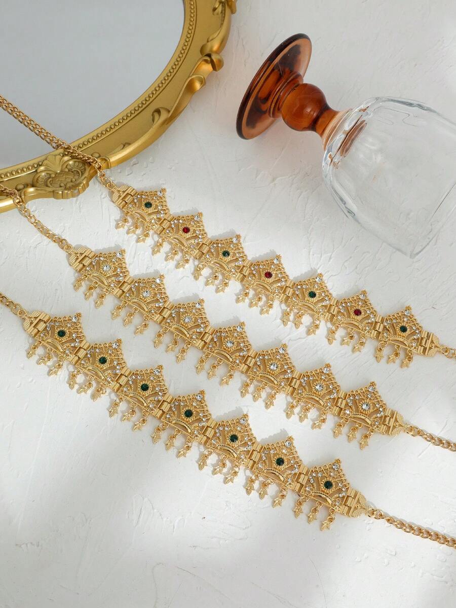 Neue vergoldete Zinklegierung Mehrfarbige Damen Krone mit Hohldesign Haarschmuck, mit zentralem rundem Edelstein Einlage und Diamant-Fadenrelief, geeignet für Hochzeiten, Geburtstage und andere Anlässe - Mehrfarbig - Übersicht 1