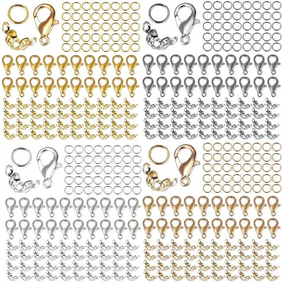 169pcs Alloy Lobster Clasp Jump Rings Connector Crimp Ends Set For Bracelet Necklace Chain DIY Jewelry Making Supplies - 20 Lobster Clasps + 50 Buckles + 99 Jump Rings - View 1