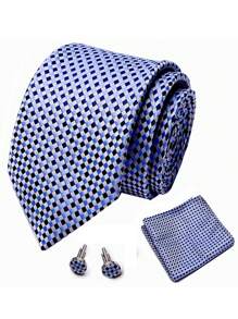 AlanKing 1set Necktie Hanky & Cufflinks Set For Men, Round Dot Pattern, 8cm, Suitable For Festival, Wedding, Work Men Necktie - Baby Blue - View 2