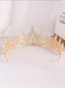 1 Peça Faixa De Cabelo Em Liga De Design De Coroa De Strass Rosa Com Gota, Adequado Para Crianças E Mulheres Para Casamento, Aniversário, Festa De Festival