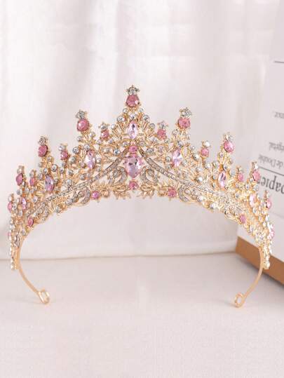 1 Pieza Diadema De Aleación De Diseño De Corona De Lágrima De Diamantes De Imitación De Color Rosa De Moda, Adecuada Para Niños Y Mujeres Para Bodas, Cumpleaños, Fiestas De Festivales