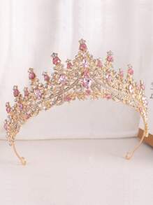 1 Peça Faixa De Cabelo Em Liga De Design De Coroa De Strass Rosa Com Gota, Adequado Para Crianças E Mulheres Para Casamento, Aniversário, Festa De Festival