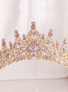 1 Peça Faixa De Cabelo Em Liga De Design De Coroa De Strass Rosa Com Gota, Adequado Para Crianças E Mulheres Para Casamento, Aniversário, Festa De Festival