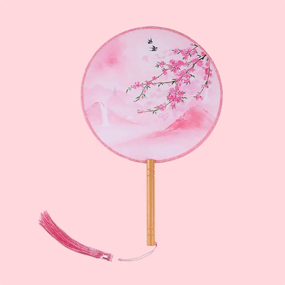1 pieza Abanico redondo, estilo antiguo, para niño. Abanico de danza con borlas, estilo antiguo femenino Hanfu Cheongsam Silk Small Round Fan para el verano. - Rosa - Ver 1