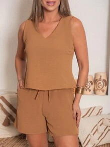 Women Two-Piece Outfits - Khaki - View 1