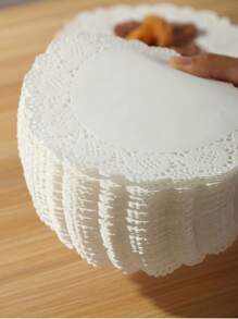 50/100pcs Round White Paper Napkins, Disposable Lace Paper Napkins For Crafts, Tableware Decoration, Party, Wedding, Cake, Desserts, Baking, Grilling, Frying