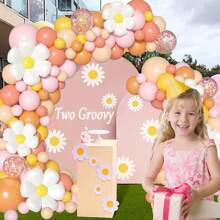 Set de 100 piezas que incluye: Globos con flores de margarita en estilo bohemio en colores blanco, rosa, nude y arena; guirnalda de globos; y decoración retro para fiesta de cumpleaños, Navidad u otras celebraciones - 1 - Ver 10