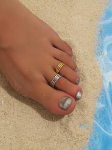1pair Copper Material Gold & Silver Toe Ring, Suitable For Summer Outfits - 1.58cm - View 6