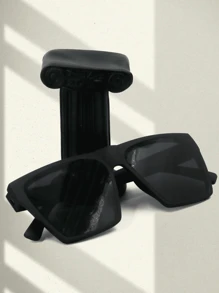 Gafas de sol con montura cuadrada grande para hombre y mujer, lentes de sol Retro de diseñador de marca, color negro, protección UV400 - Negro - Ver 1