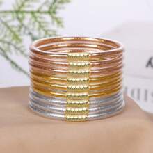9pcs Shiny Jelly Bracelets, Women's Lucky Symbol Silicone Bracelets - Multicolor - View 14