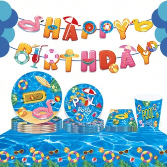 52 st/set nya simring sommar poolparty tema papperstallrikar bordsdukar servetter unisex festdekorationer set