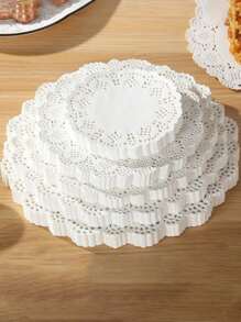 50/100pcs Round White Paper Napkins, Disposable Lace Paper Napkins For Crafts, Tableware Decoration, Party, Wedding, Cake, Desserts, Baking, Grilling, Frying