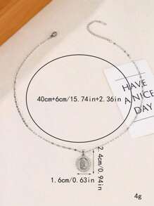 1件复古嘻哈风格铜锆石装饰圣母玛利亚吊坠项链，配不锈钢链，适合女孩参加派对、宴会、节日等场合，日常佩戴，精致银饰，返校季必备