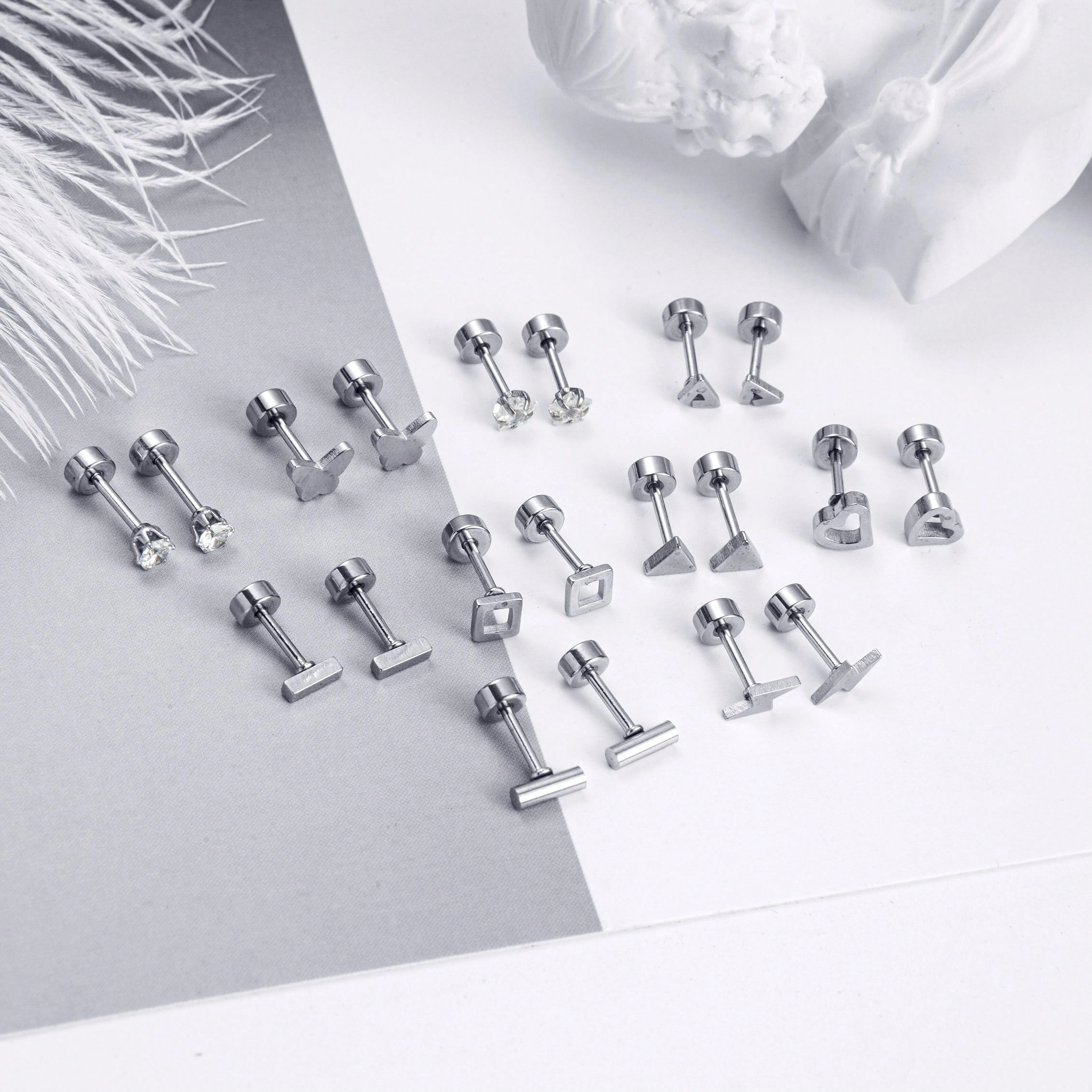 Caprilite Square Swirl Stainless Steel Stud Earrings – Men's/Women's, Surgical Steel - View #3