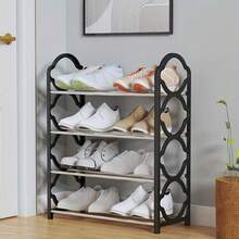 4層蕾絲設計鞋架-防塵，多功能家居和宿舍收納組織器 - 黑色 - 查看 3