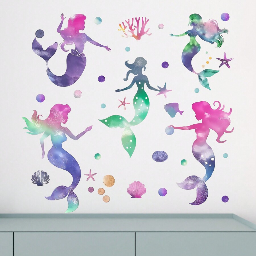1PC Large Mermaid Wall Decals Glitter Wall Decals Mermaid Bedroom Wall