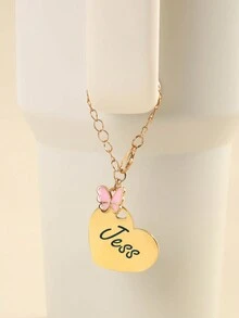 定制心形杯配件带蝴蝶装饰，不锈钢材质，个性化名称，漂亮的定制杯子装饰产品 1 件，可重复使用，多功能，雕刻，装饰精美，时尚，时尚，高品质，现代，多彩，简约定制，个性化，独特理想礼物，适合他/她，男朋友，女朋友，爸爸，妈妈，家人，朋友，周年纪念日，情人节，母亲节，生日，儿童节，父亲节，毕业典礼，婚礼，乔迁客厅、卧室、家庭、餐厅、办公室、茶室、学校 - 彩色 - 查看 4