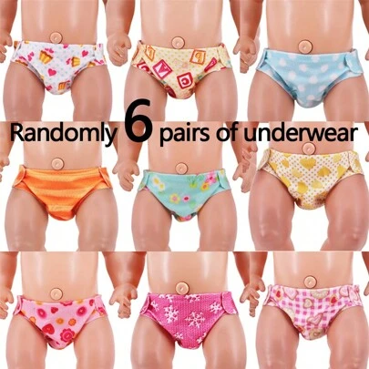 6pcs Doll Underwear Mixed Color Set, Suitable For Dolls With Diapers (Doll Not Included), Random Cute Cartoon Pattern Shipped,Home Decoration,Room Decoration