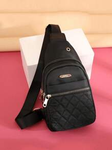 1PC Minimalist Classic Sling Bag, Solid Color Quilted Chest Bag, Women's Zipper Chest Bag,Small Sling Bag For Women Men Casual Crossbody Sling Backpack,Sling Bags Are Suitable For Hiking, Traveling, Walking, Biking, Hunting, Business, Gym, Camping, Beach And Daily Use.A Great Gift Idea For Gentlemen On Their Birthdays,Father's Day, Anniversary Etc - Black - View 2