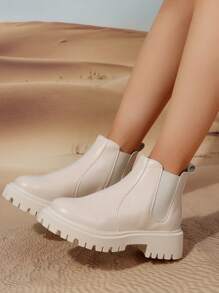 New Thick-Soled Women's Short Boots, Chelsea Boots, Spring And Autumn Style - Beige - View 2