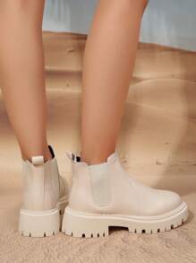 New Thick-Soled Women's Short Boots, Chelsea Boots, Spring And Autumn Style - Beige - View 8